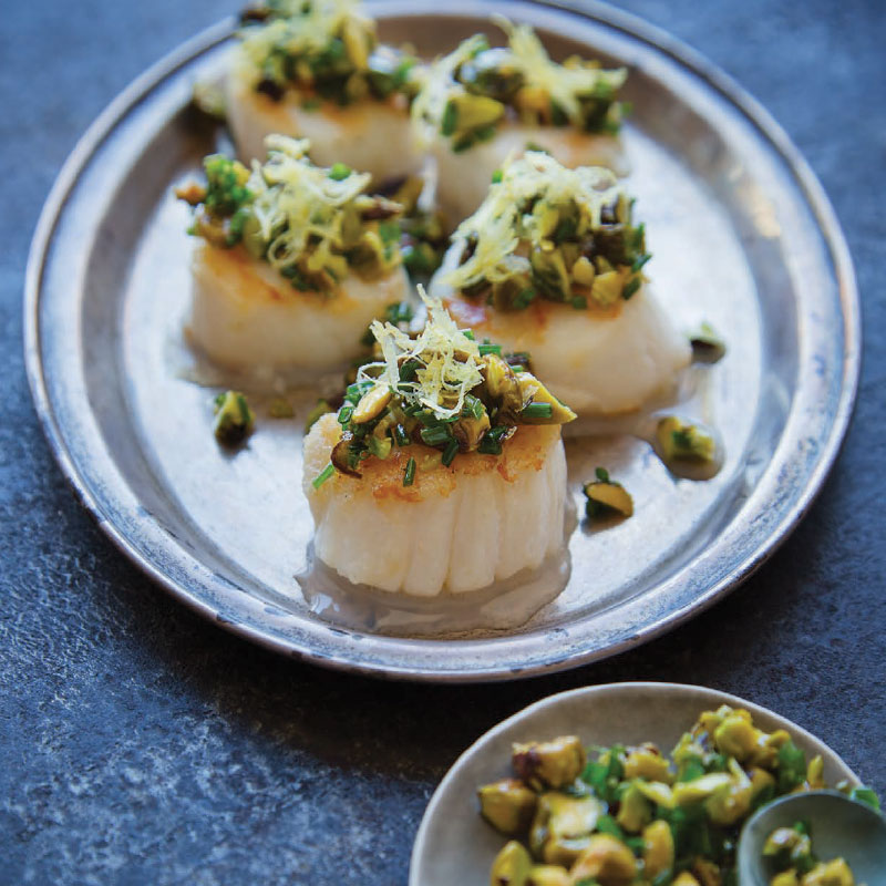 Holiday Recipes - Scallops with Pistachios & Lemon